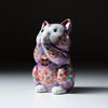 Kutani Ware Animal Ornament - Purple Begging Cat / 九谷焼 おねだり猫