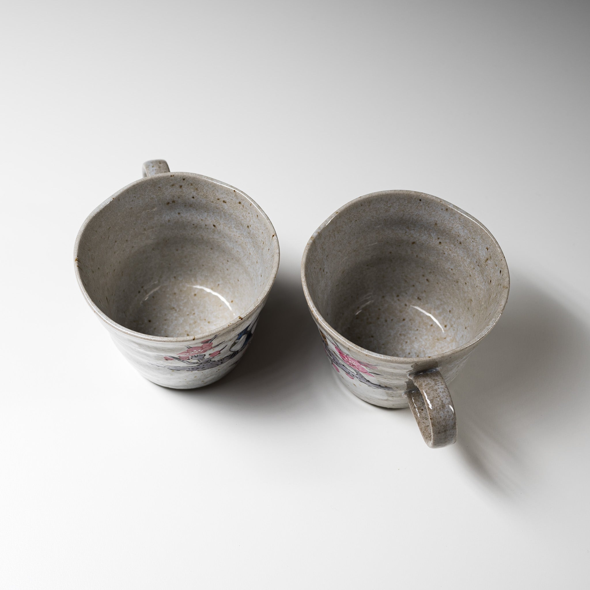 Kutani ware Pair Mug Cup - Japanese tit and Sparrow / 九谷焼 ペアマグカップ