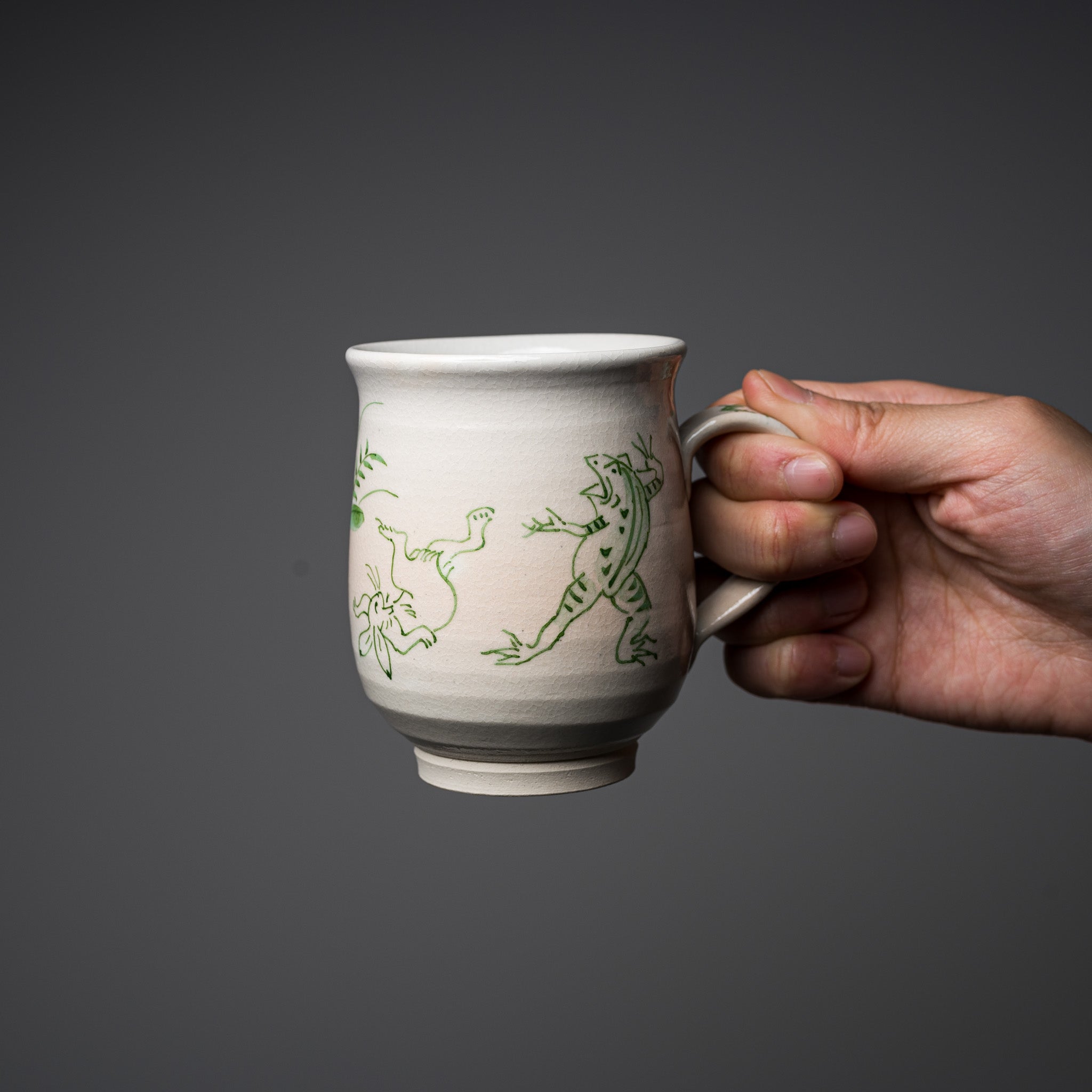 Kyo Kiyomizu Ware Hand made Mug Cup - Gohon Kozanji - Green / 京焼・清水焼き