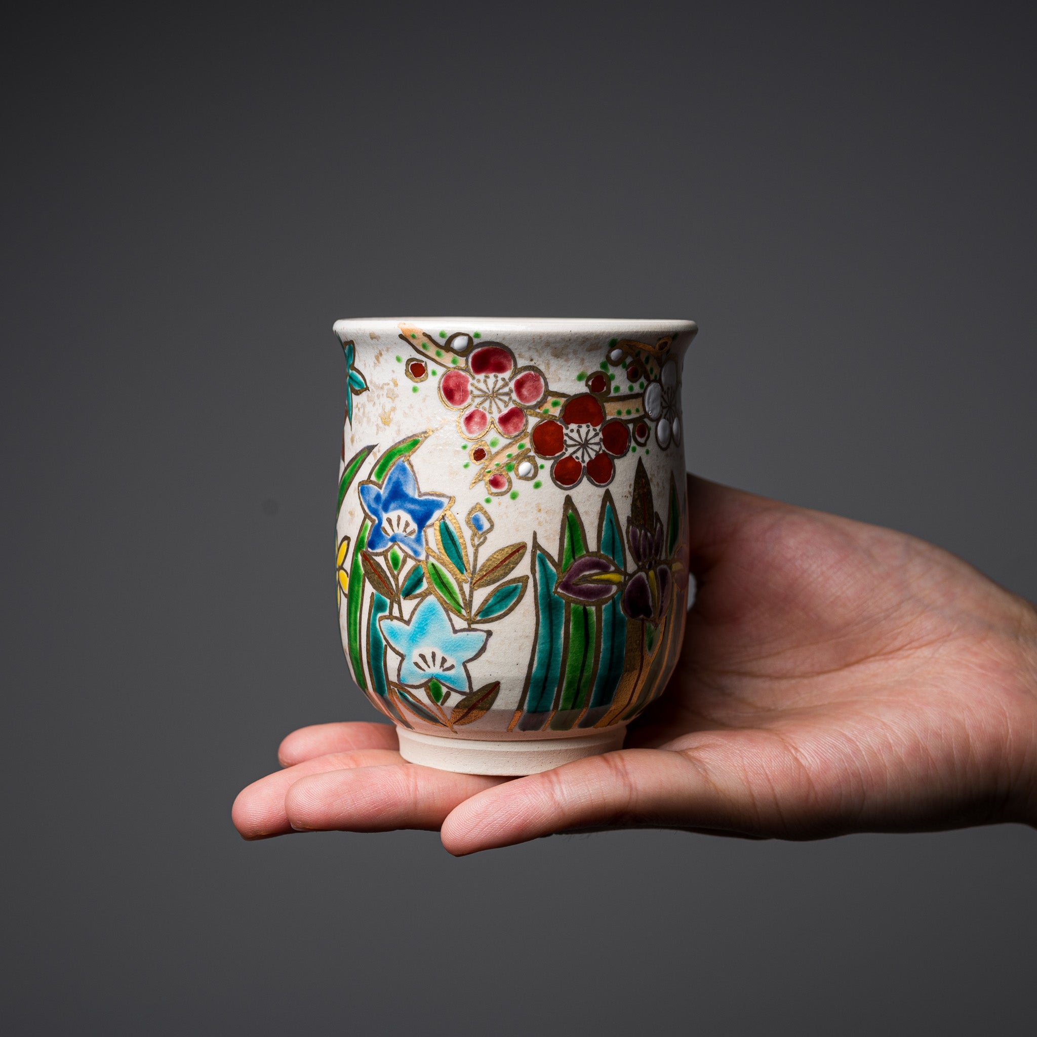 Kyo Kiyomizu Ware Hand made Pair Cup - Kinsai Flower / 京焼・清水焼き