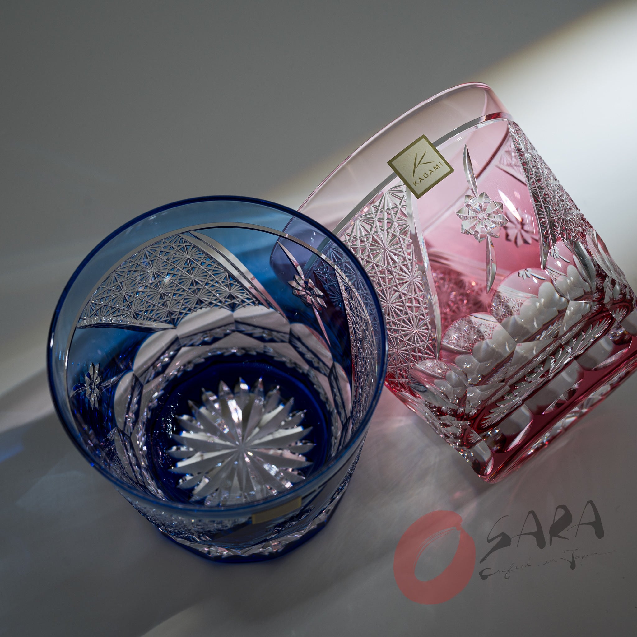 KAGAMI Crystal Multilayer Coloured Pair Rock Glass - Chrysanthemum / 菊つなぎに花