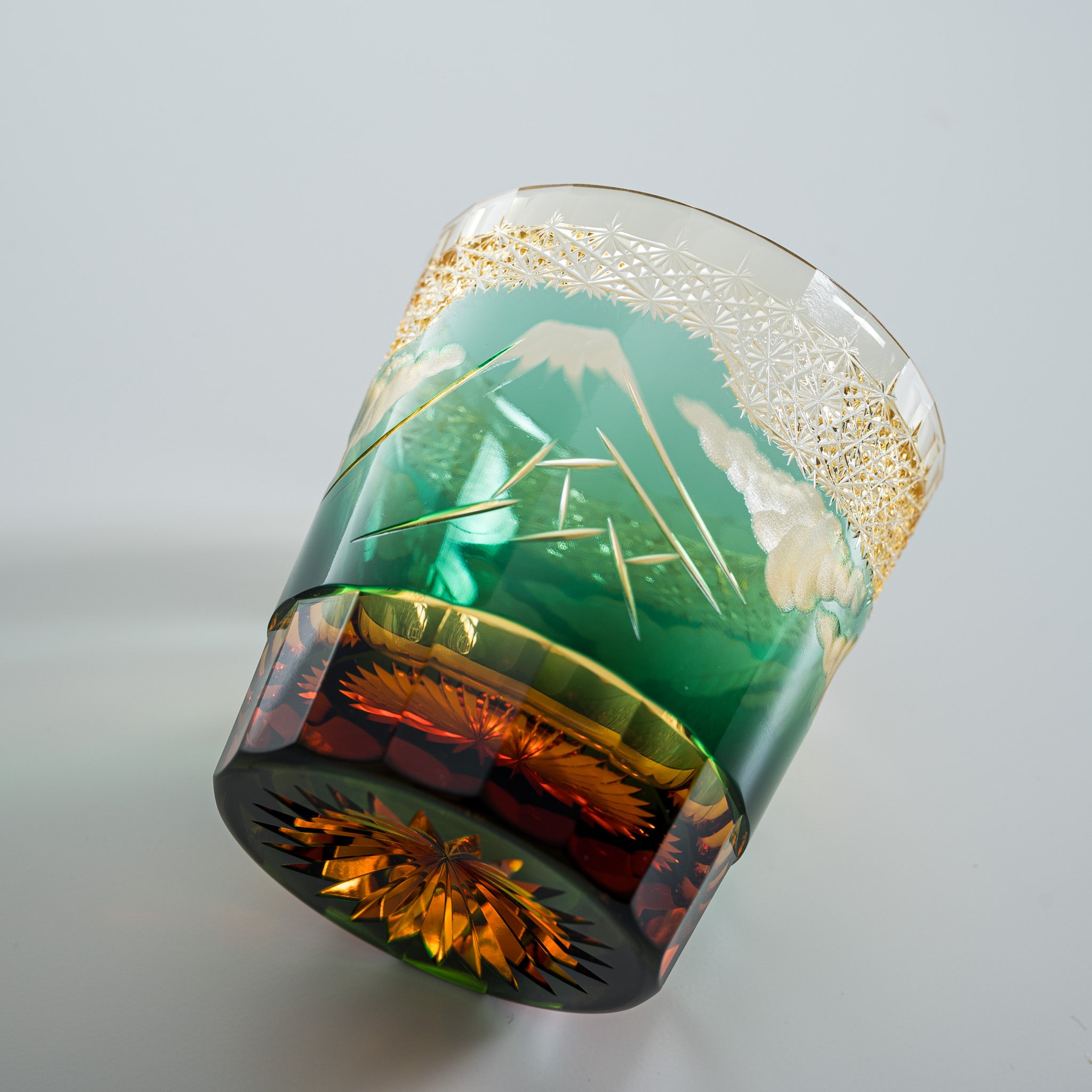 Yamada Glass - Crystal Glass Rock Glass - Mt Fuji - Amber Green