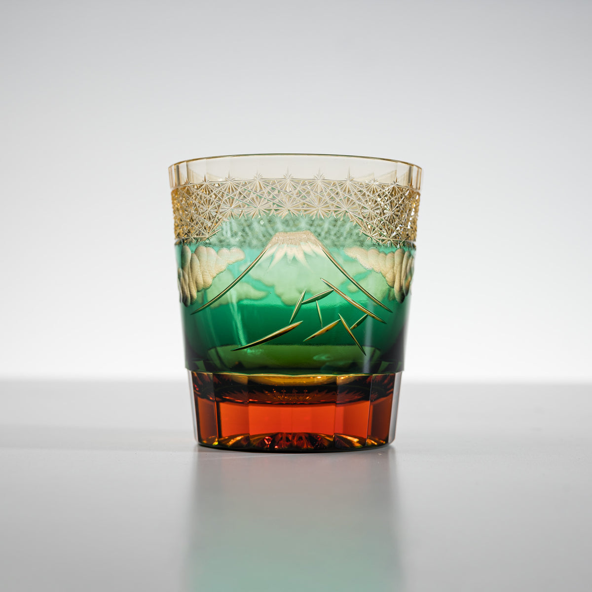 Yamada Glass Crystal Glass Rock Glass Mt Fuji Amber Green Osara