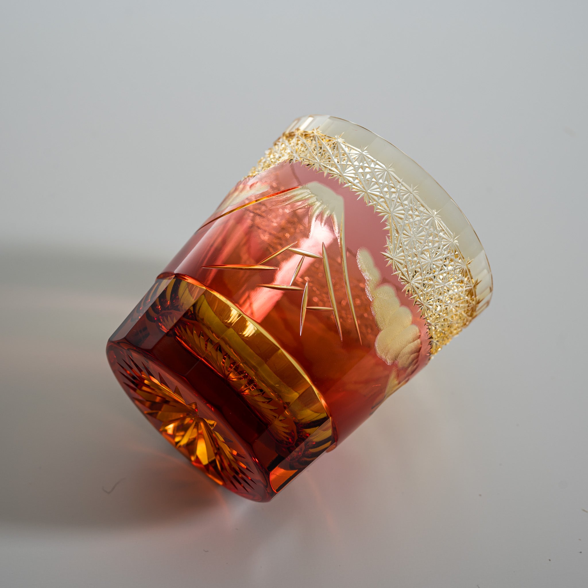Yamada Glass - Crystal Glass Rock Glass - Mt Fuji - Amber Red