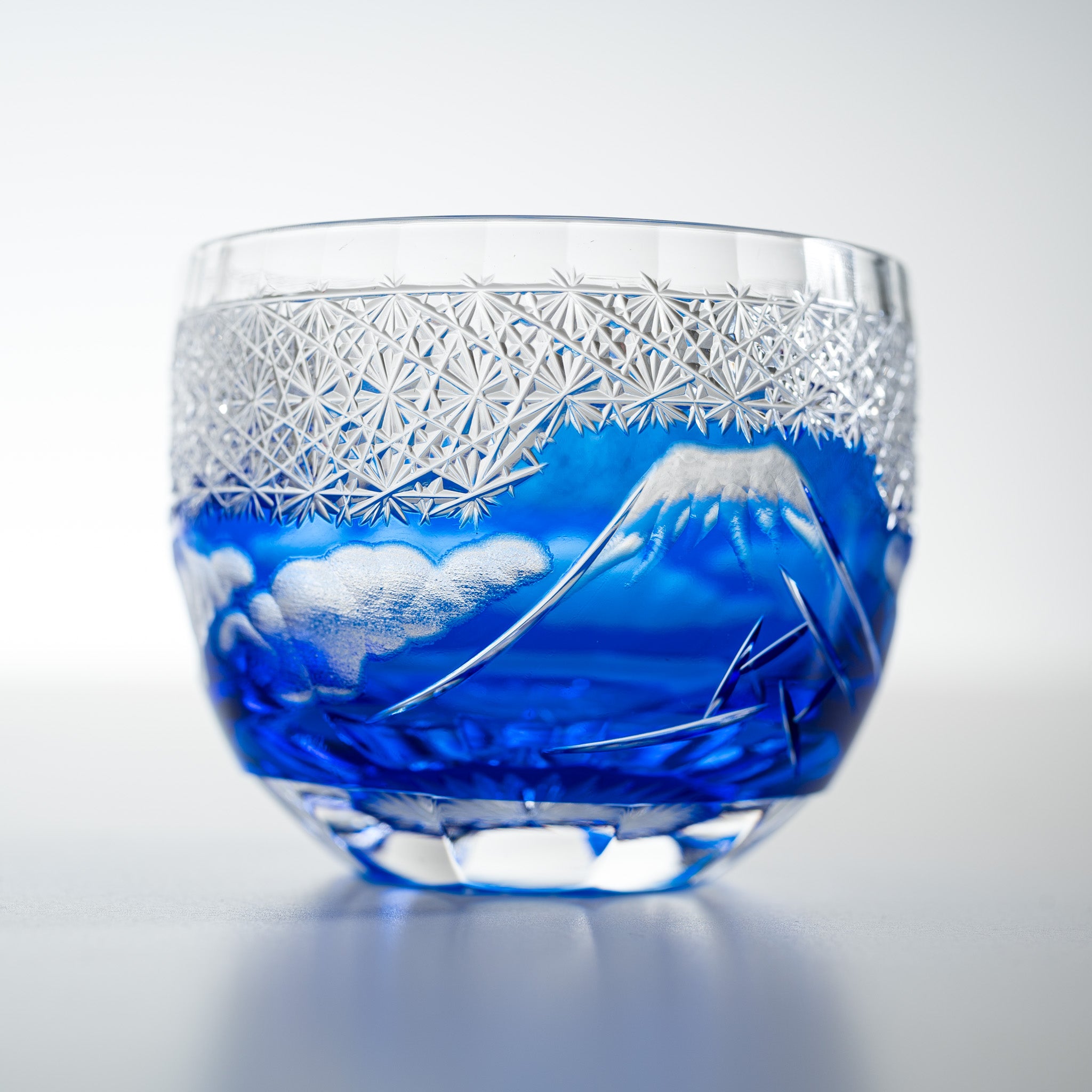 Yamada Glass - Crystal Glass Sake Cups - Mt Fuji - Blue