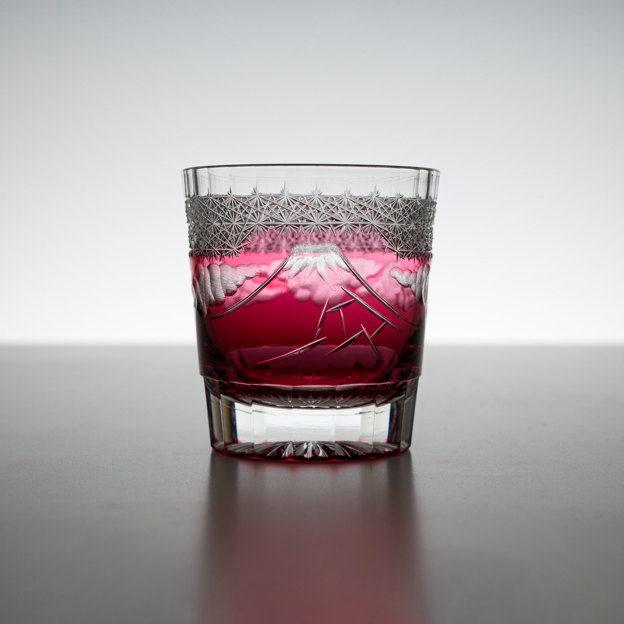 Yamada Glass - Crystal Glass Rock Glass - Mt Fuji - Red