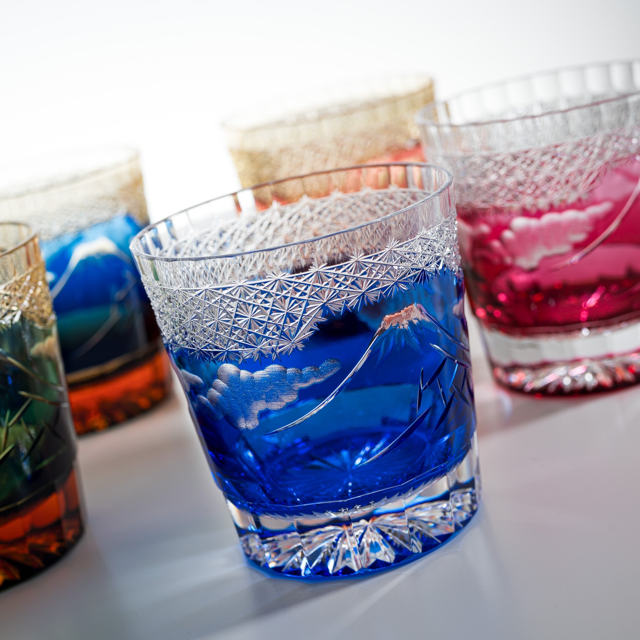 Yamada Glass - Crystal Glass Rock Glass - Mt Fuji - Amber Red
