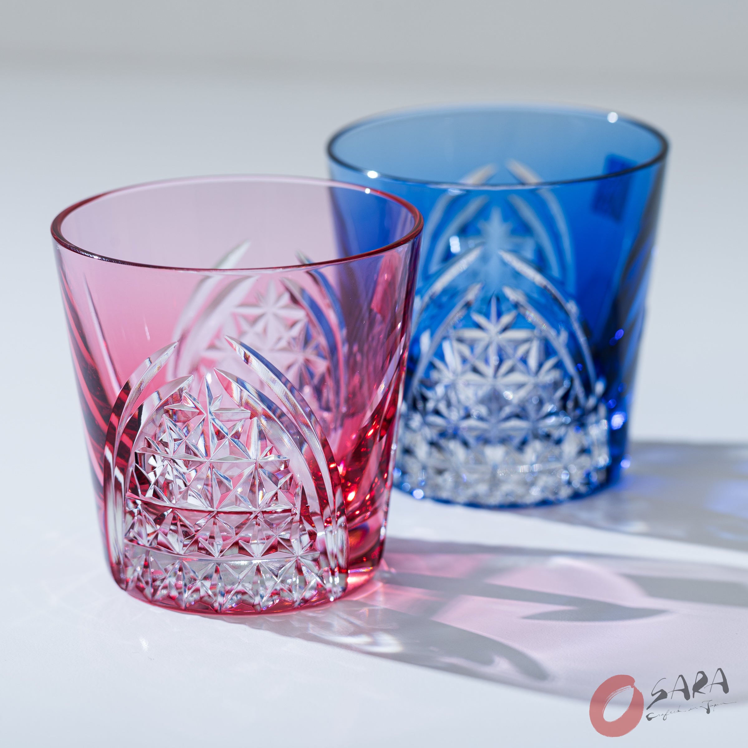 KAGAMI Crystal Edo-Kiriko Pair Crane Sake Glass