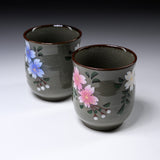 Kutani Ware Pair of Sakura Teacups / 九谷焼