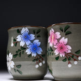 Kutani Ware Pair of Sakura Teacups / 九谷焼