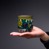 Kutani Ware Pair Yunomi Tea Cup - Blue Kutani Kacho / 九谷焼 ペア湯呑み
