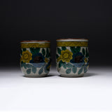 Kutani Ware Pair Yunomi Tea Cup - Blue Kutani Kacho / 九谷焼 ペア湯呑み