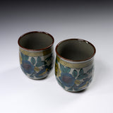 Kutani Ware Pair Yunomi Tea Cup - Blue Kutani Kacho / 九谷焼 ペア湯呑み