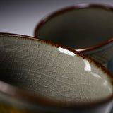Kutani Ware Pair Yunomi Tea Cup - Blue Kutani Kacho / 九谷焼 ペア湯呑み