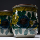 Kutani Ware Pair Yunomi Tea Cup - Blue Kutani Kacho / 九谷焼 ペア湯呑み