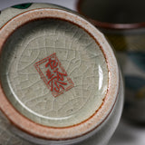 Kutani Ware Pair Yunomi Tea Cup - Blue Kutani Kacho / 九谷焼 ペア湯呑み