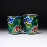Kutani ware Pair Yunomi Tea Cup - Sasanqua Flower / 九谷焼 ペア湯呑み