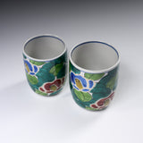 Kutani ware Pair Yunomi Tea Cup - Sasanqua Flower / 九谷焼 ペア湯呑み