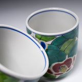 Kutani ware Pair Yunomi Tea Cup - Sasanqua Flower / 九谷焼 ペア湯呑み