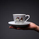 NAKAMURA TOSHITO Kutani Ware Cup and Saucer Set - Friendly Sparrows in the Snow / 九谷焼 カップソーサー