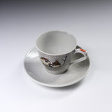 NAKAMURA TOSHITO Kutani Ware Cup and Saucer Set - Friendly Sparrows in the Snow / 九谷焼 カップソーサー