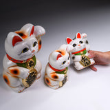 Tokoname Ware Lucky Cat Ornament - Left Hand - 13 cm / 常滑焼 招き猫