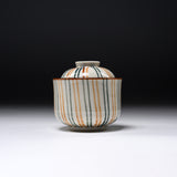 Mino ware Chawanmushi Bowl With Lid - Orange Line / 茶碗蒸し碗