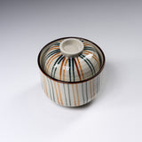 Mino ware Chawanmushi Bowl With Lid - Orange Line / 茶碗蒸し碗