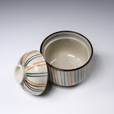 Mino ware Chawanmushi Bowl With Lid - Orange Line / 茶碗蒸し碗