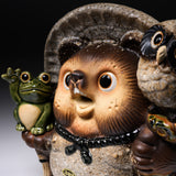 Shigaraki Ware Lucky Raccoon Ornament - Friendly Raccoon Grey - 26 cm / 信楽焼 たぬき