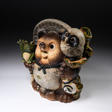 Shigaraki Ware Lucky Raccoon Ornament - Friendly Raccoon Grey - 26 cm / 信楽焼 たぬき
