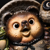 Shigaraki Ware Lucky Raccoon Ornament - Friendly Raccoon Grey - 26 cm / 信楽焼 たぬき