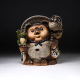 Shigaraki Ware Lucky Raccoon Ornament - Friendly Raccoon Grey - 26 cm / 信楽焼 たぬき