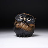 Shigaraki Ware Lucky Bent neck Owl Ornament "Pomme" - 11.5 cm / 信楽焼 フクロウ