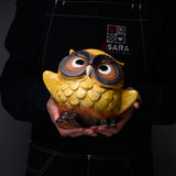 Shigaraki Ware Lucky Dancing Owl Ornament "Mango" - 16 cm / 信楽焼 フクロウ