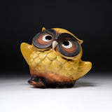 Shigaraki Ware Lucky Dancing Owl Ornament "Mango" - 16 cm / 信楽焼 フクロウ