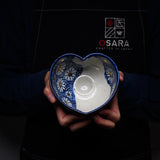 INOME Heart Handmade Matcha Bowl - Sometsuke Chrysanthemum : 染付菊花 / 小野 穣 猪目茶碗
