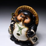 Shigaraki Ware Lucky Raccoon Ornament with Sake Bottole - 17 cm / 信楽焼 たぬき