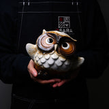 Shigaraki Ware Lucky White Dancing Owl Ornament / 信楽焼 フクロウ