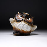 Shigaraki Ware Lucky White Dancing Owl Ornament / 信楽焼 フクロウ