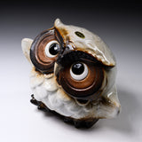 Shigaraki Ware Lucky White Dancing Owl Ornament / 信楽焼 フクロウ
