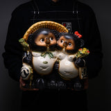Shigaraki Ware Lucky Raccoon Ornament - 28 cm / 信楽焼 たぬき