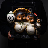 Shigaraki Ware Lucky Raccoon Ornament - 24 cm / 信楽焼 たぬき