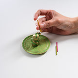 Brass Incense Holder with Plate - Lucky Cat / 真鍮 香立て