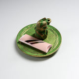 Brass Incense Holder with Plate - Lucky Cat / 真鍮 香立て