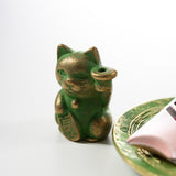 Brass Incense Holder with Plate - Lucky Cat / 真鍮 香立て