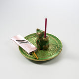 Brass Incense Holder with Plate - Lucky Cat / 真鍮 香立て
