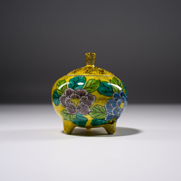 Kutani Ware Incense Burner - Yoshidaya Botan / 九谷焼 香炉 - 吉田
