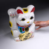 Seto Ware Lucky Cat Ornament - Right Hand - 33 cm / 瀬戸焼 招き猫