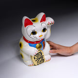 Seto Ware Lucky Cat Ornament - Left Hand - 24.5 cm / 瀬戸焼 招き猫